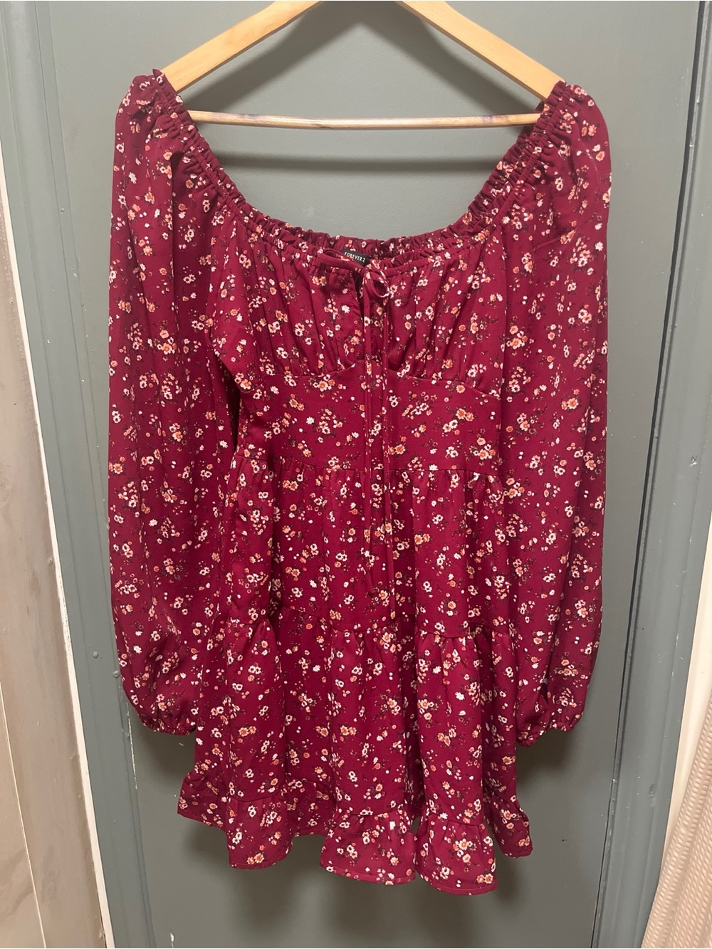 Forever 21 Burgundy Floral Peasant Tunic